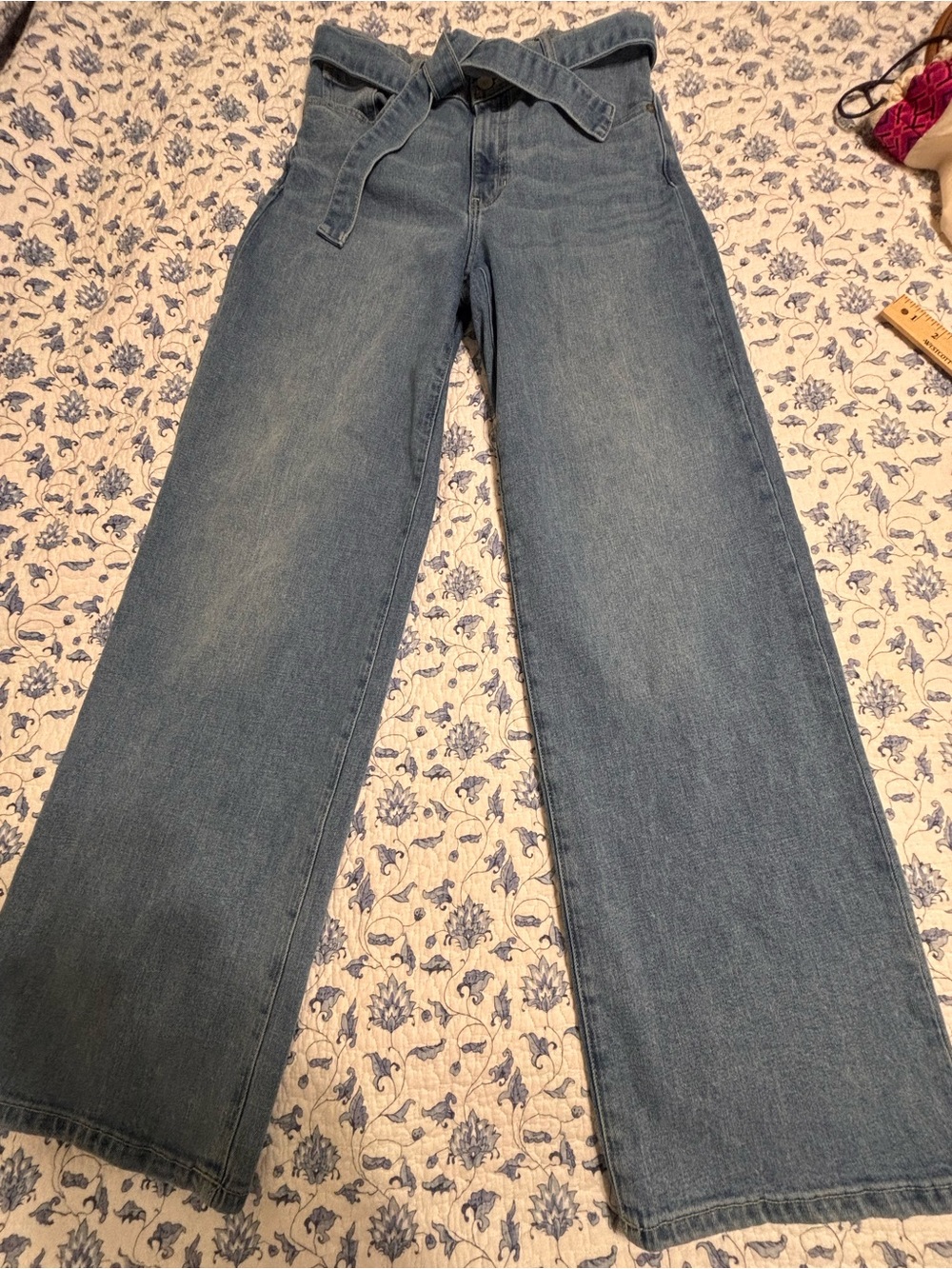 Banana Republic Womens 26 Blue High-Rise Wide Leg Belt Denim Jeans Stretch Boho